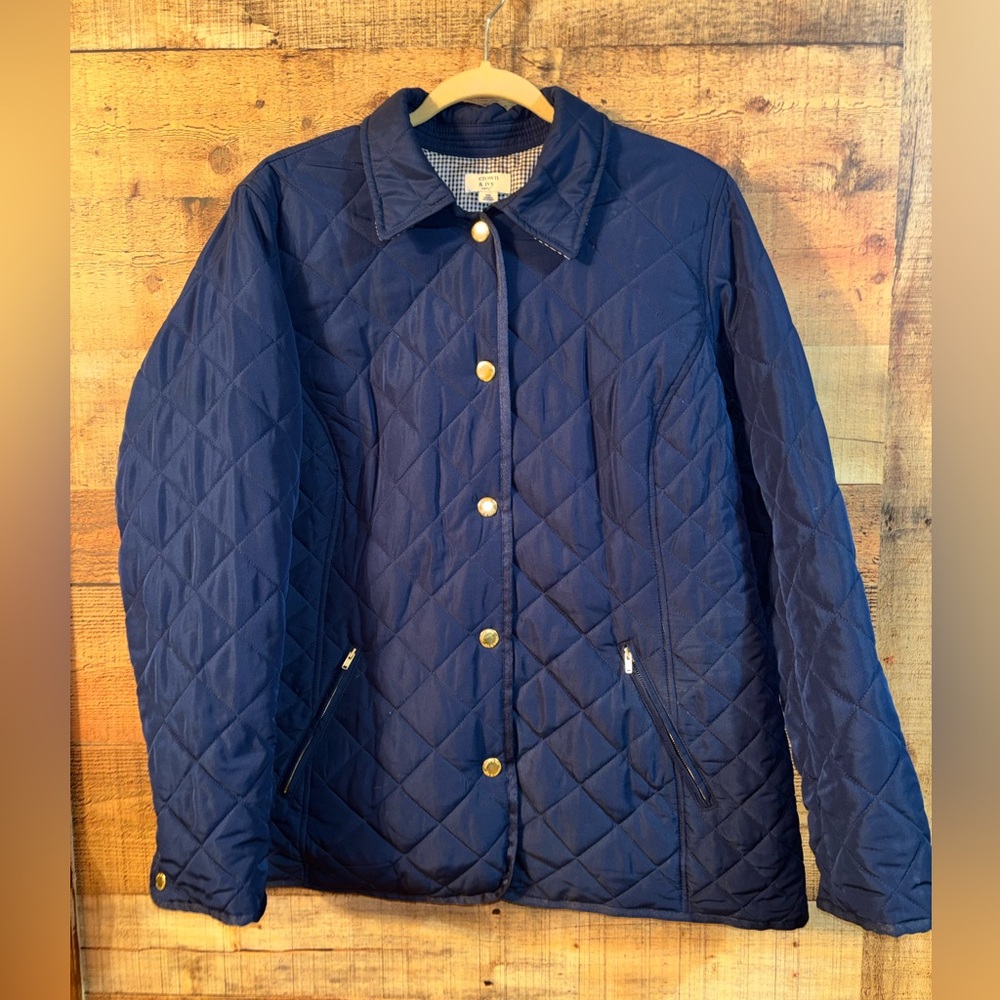 Crown & Ivy Curvy Quilted Navy Coat - Picture 1 of 6